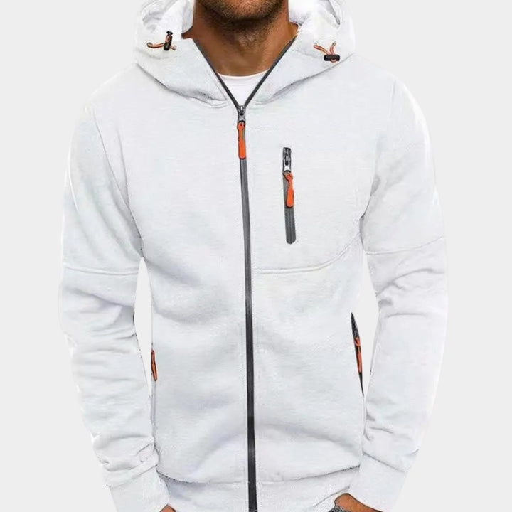 Men's Relaxed-Fit Full-Zip Hooded Sweatshirt Neon Detail - White