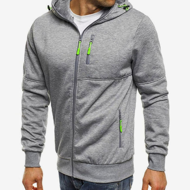 Men's Relaxed-Fit Full-Zip Hooded Sweatshirt Neon Detail - Light Grey
