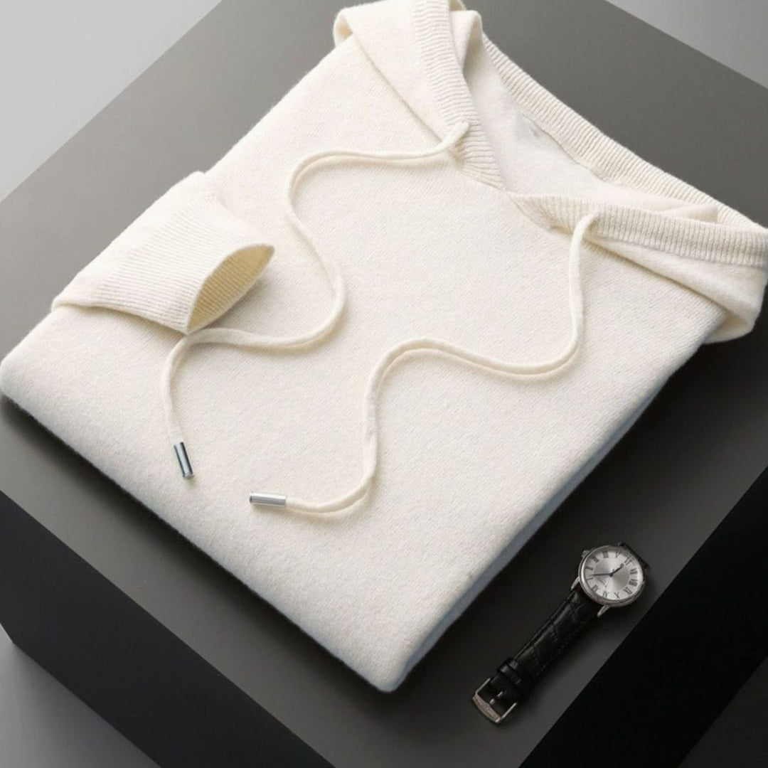 Men's Relaxed-Fit Knit Drawstring Hooded Jumper - White