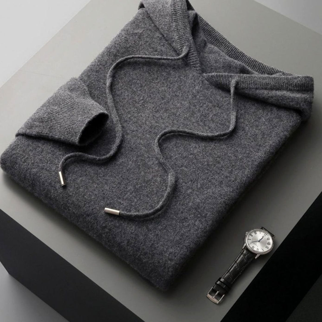 Men's Relaxed-Fit Knit Drawstring Hooded Jumper - Dark Grey