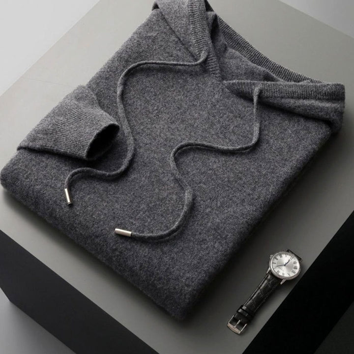 Men's Relaxed-Fit Knit Drawstring Hooded Jumper - Dark Grey