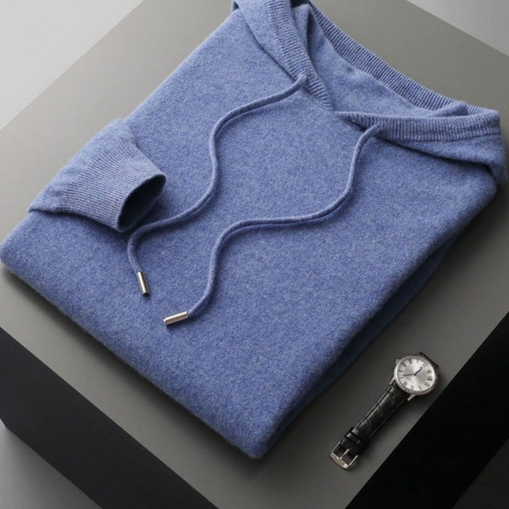 Men's Relaxed-Fit Knit Drawstring Hooded Jumper - Blue