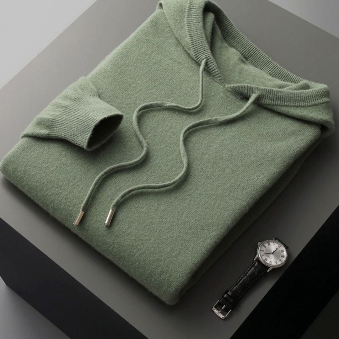 Men's Relaxed-Fit Knit Drawstring Hooded Jumper - Green