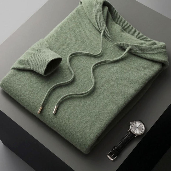 Men's Relaxed-Fit Knit Drawstring Hooded Jumper - Green