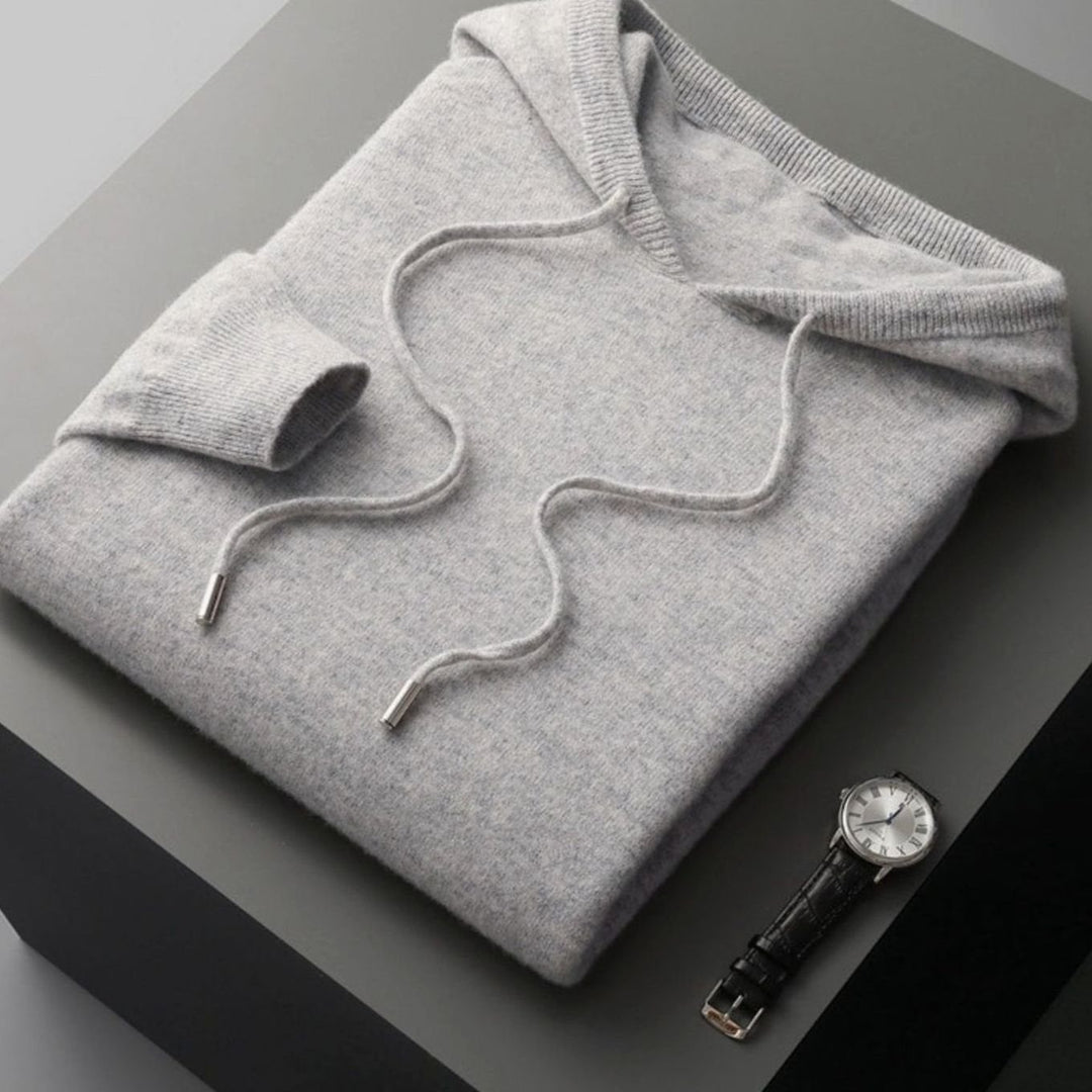 Men's Relaxed-Fit Knit Drawstring Hooded Jumper - Grey