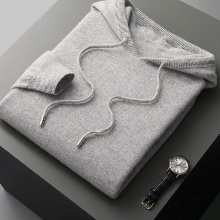 Men's Relaxed-Fit Knit Drawstring Hooded Jumper - Grey
