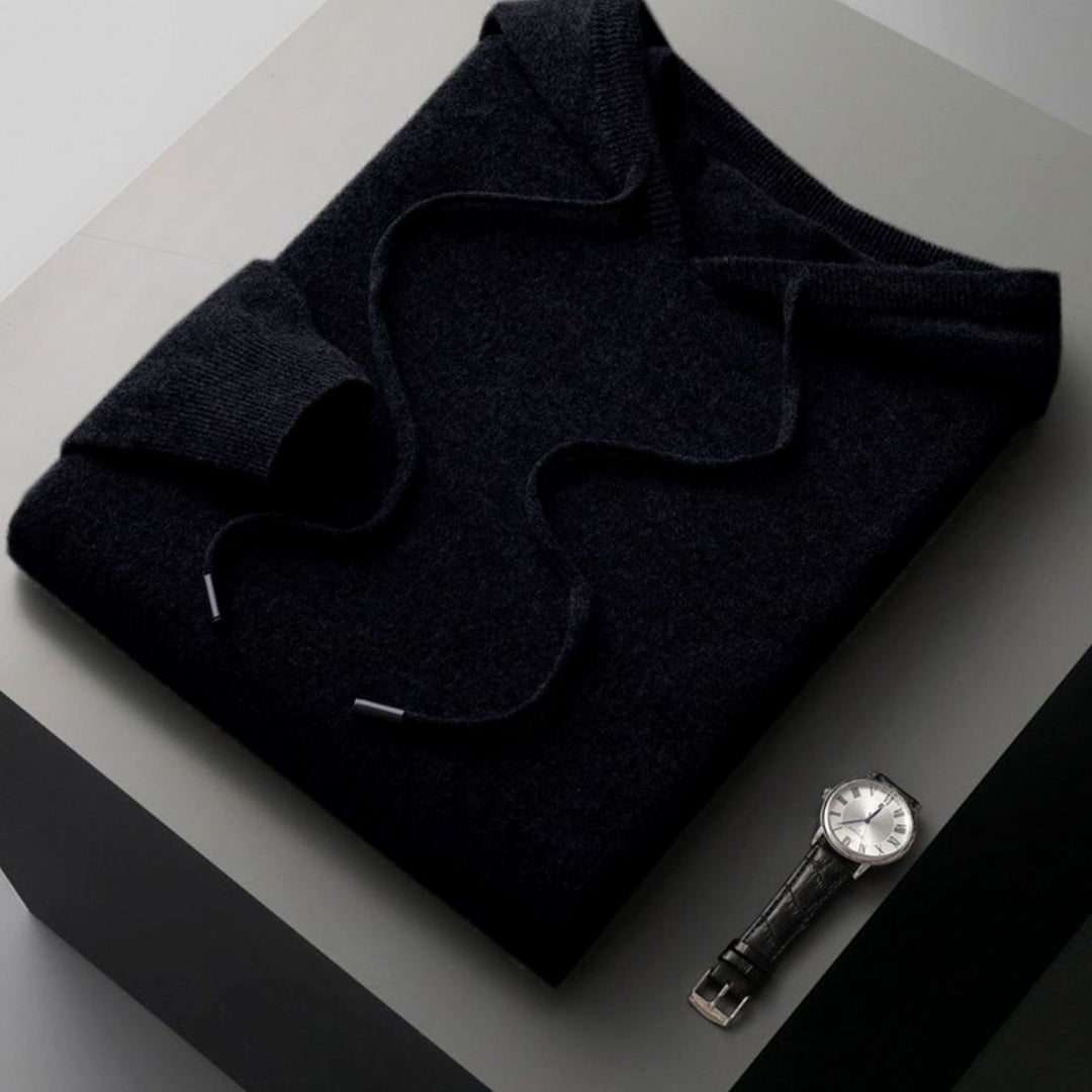 Men's Relaxed-Fit Knit Drawstring Hooded Jumper - Black
