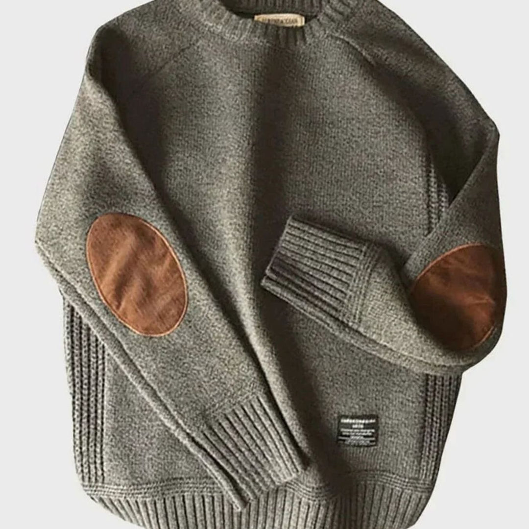 Men's Relaxed-Fit Knit Jumper with Elbow Patches - Grey