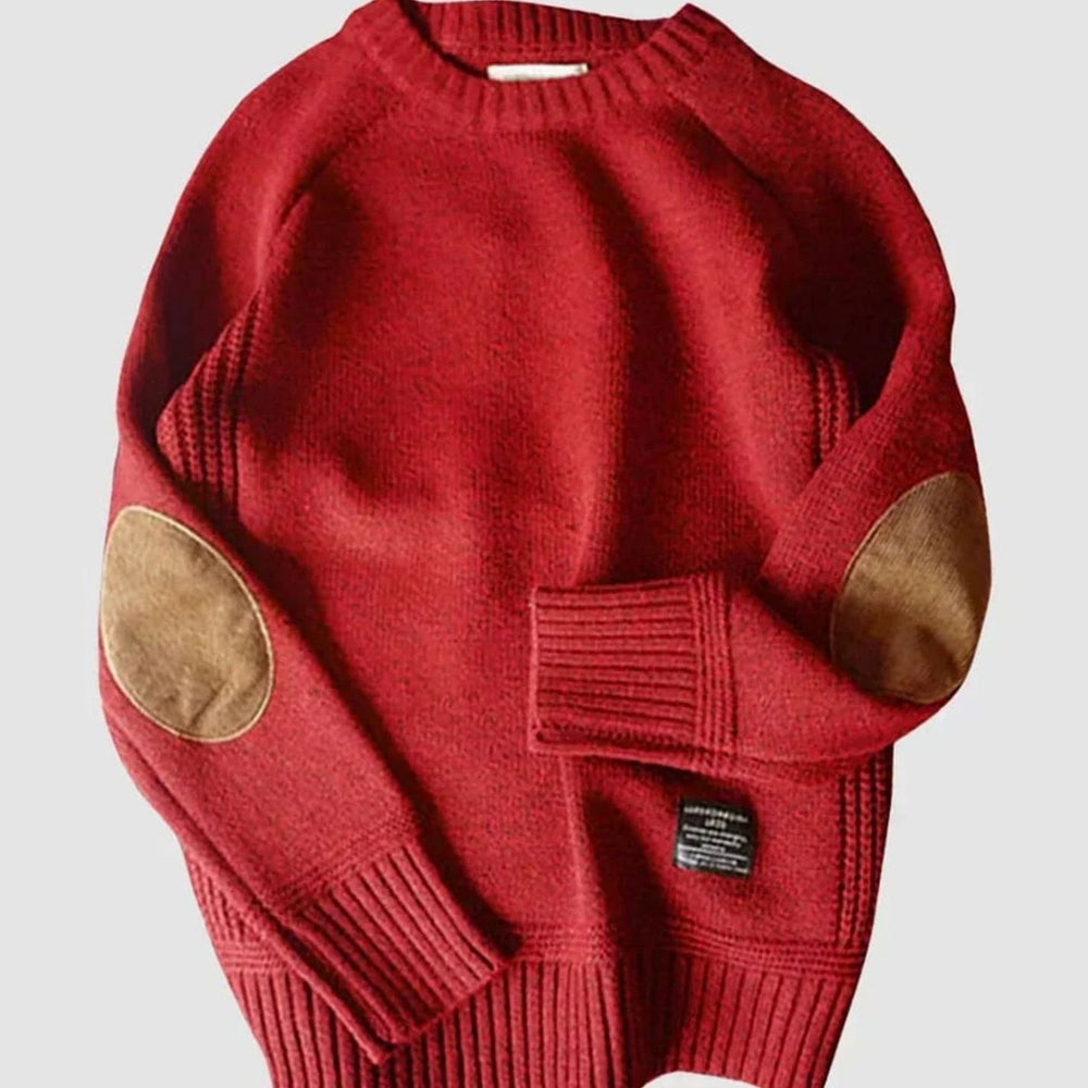 Men's Relaxed-Fit Knit Jumper with Elbow Patches - Red