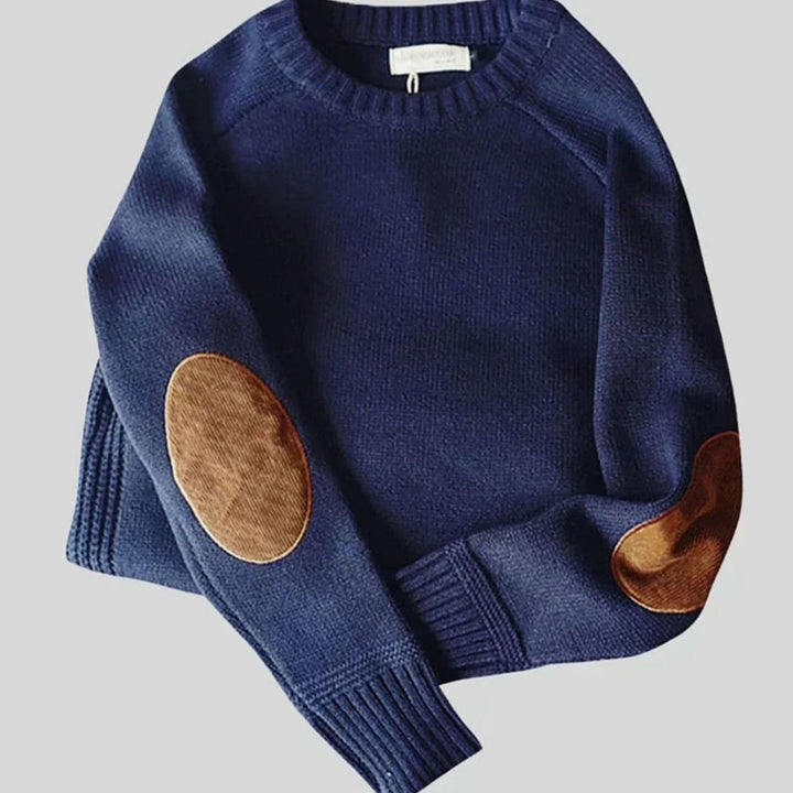 Men's Relaxed-Fit Knit Jumper with Elbow Patches - Blue