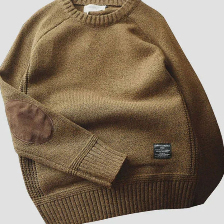 Men's Relaxed-Fit Knit Jumper with Elbow Patches - Brown