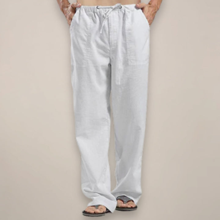 Men's Relaxed-Fit Linen Drawstring Casual Trousers - White