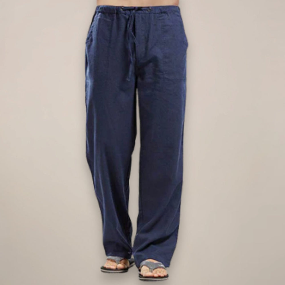 Men's Relaxed-Fit Linen Drawstring Casual Trousers - Navy Blue