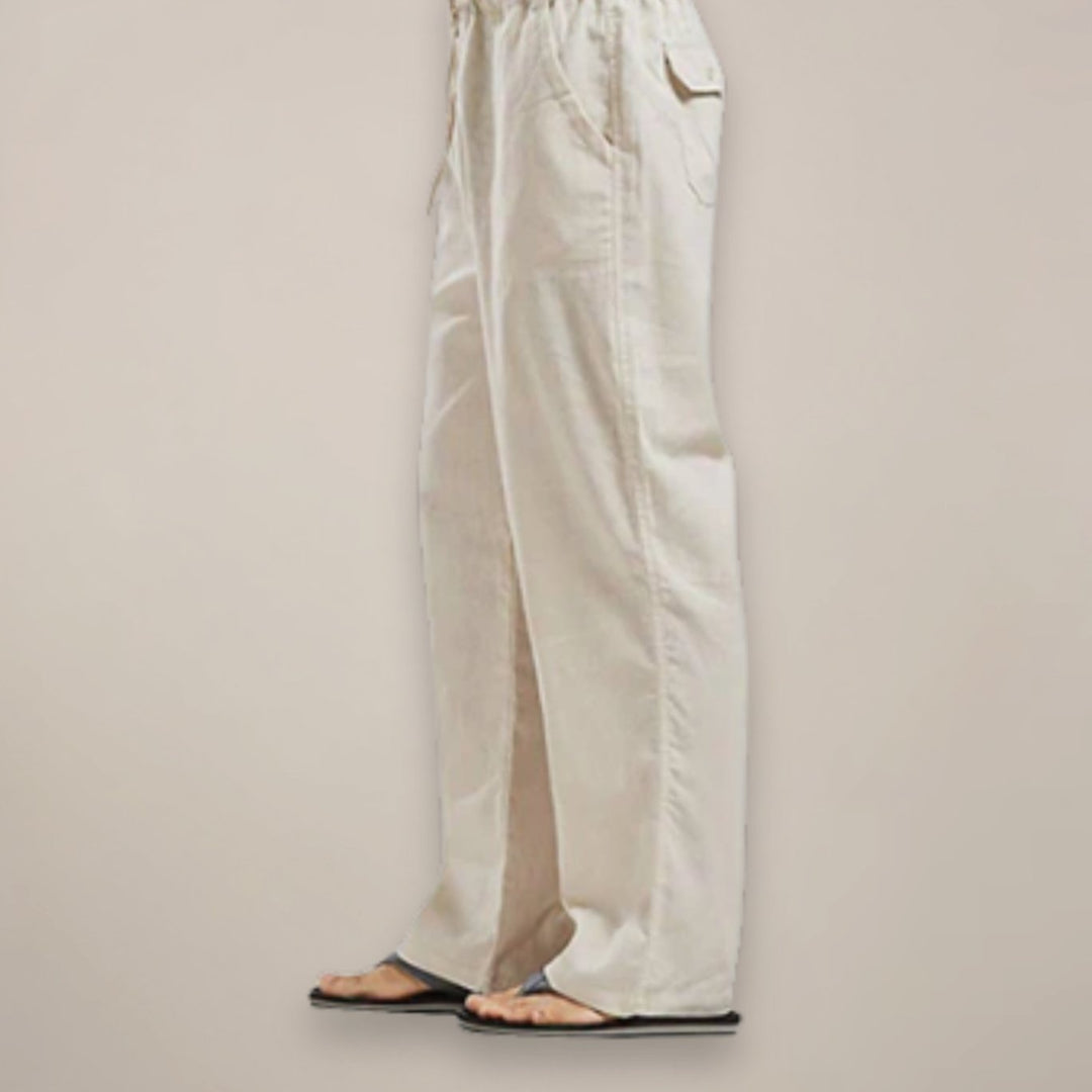 Men's Relaxed-Fit Linen Drawstring Casual Trousers - Beige