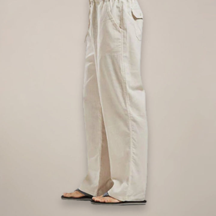 Men's Relaxed-Fit Linen Drawstring Casual Trousers - Beige
