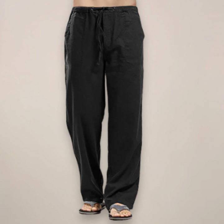 Men's Relaxed-Fit Linen Drawstring Casual Trousers - Black
