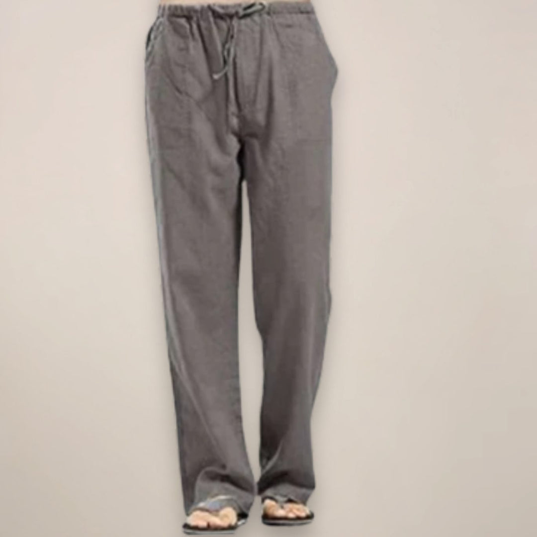 Men's Relaxed-Fit Linen Drawstring Casual Trousers - Grey