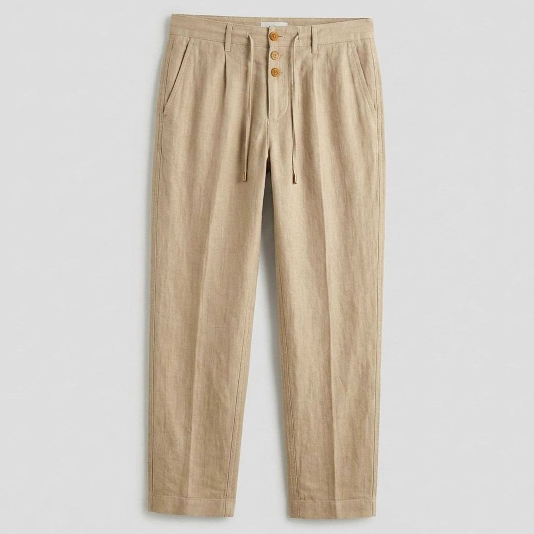 Men's Relaxed-Fit Linen Pleated Drawstring Trousers