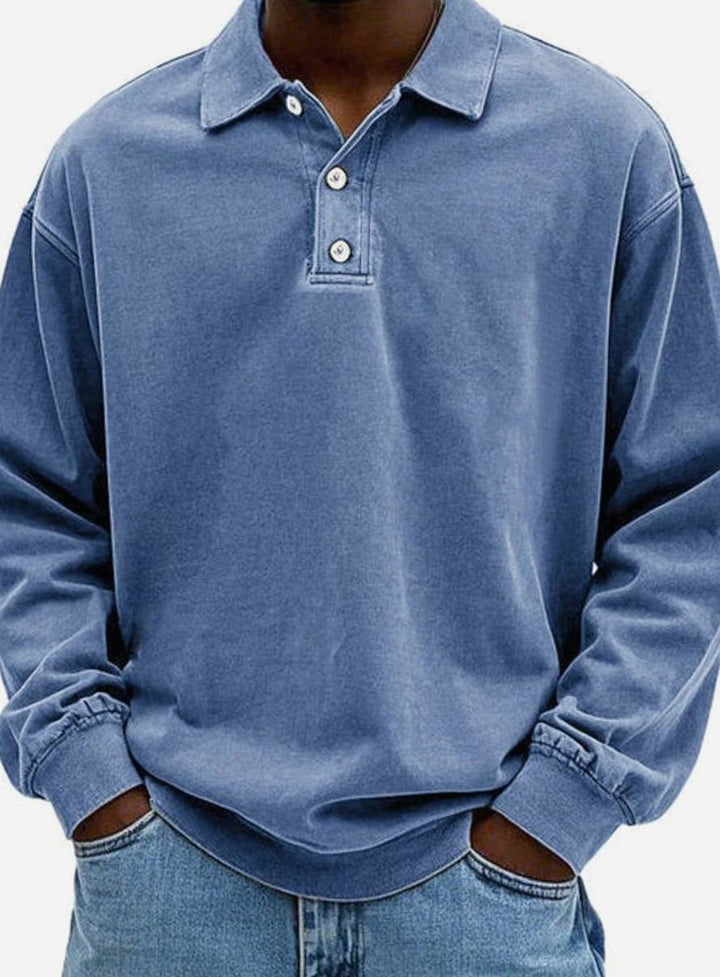 Men's Relaxed-Fit Long-Sleeve Polo Sweatshirt, Blue - Blue