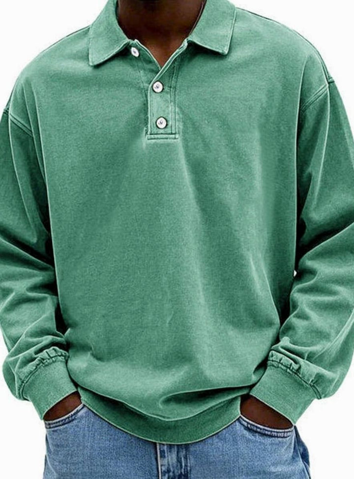 Men's Relaxed-Fit Long-Sleeve Polo Sweatshirt, Blue - Green