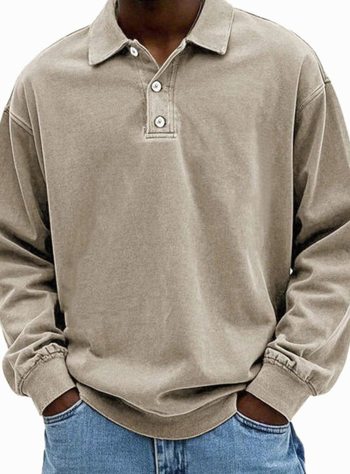 Men's Relaxed-Fit Long-Sleeve Polo Sweatshirt, Blue - Khaki