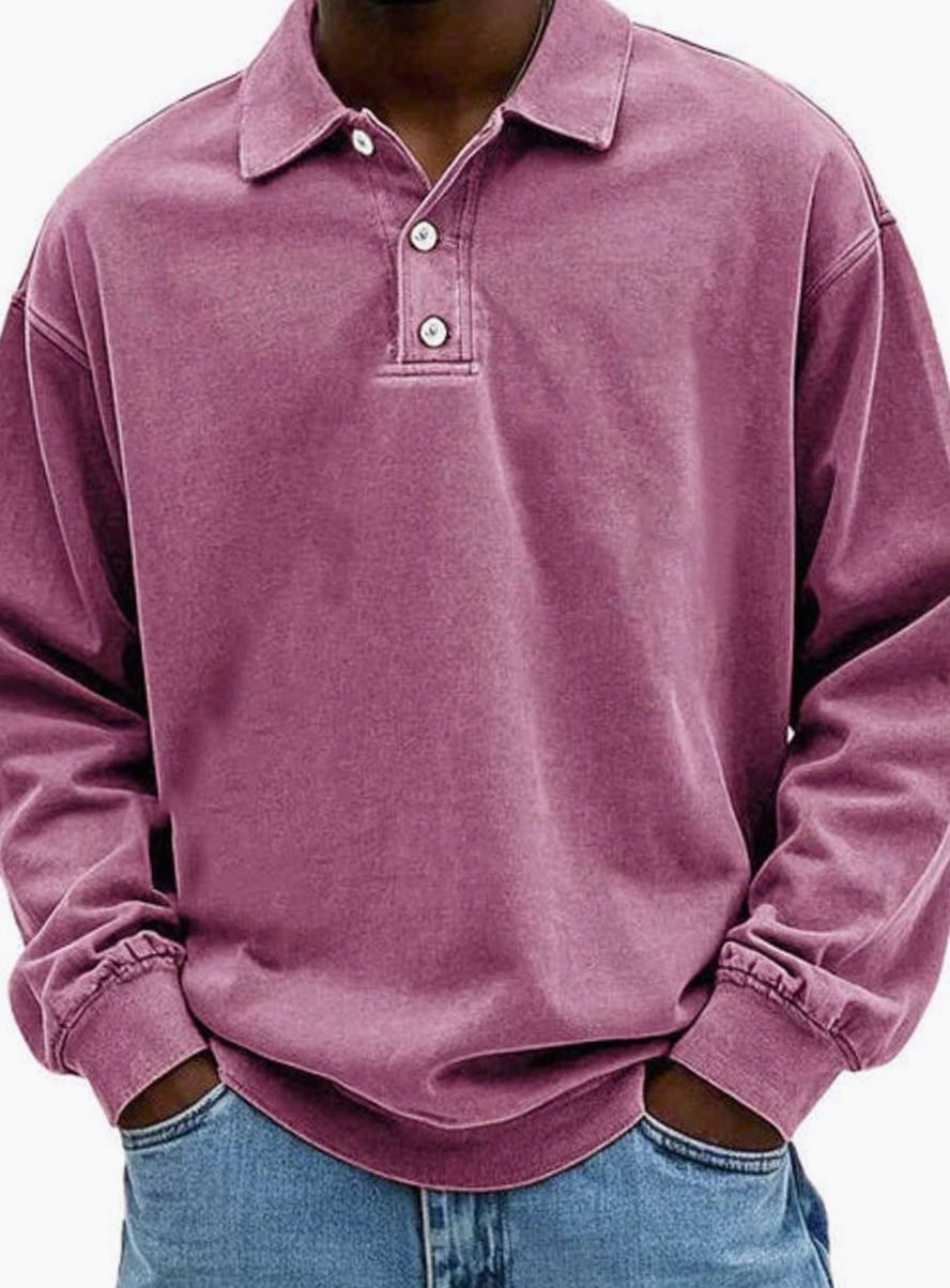 Men's Relaxed-Fit Long-Sleeve Polo Sweatshirt, Blue - Pink