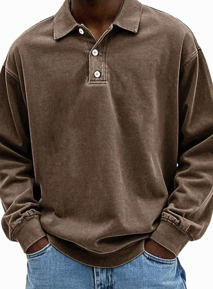 Men's Relaxed-Fit Long-Sleeve Polo Sweatshirt, Blue - Brown