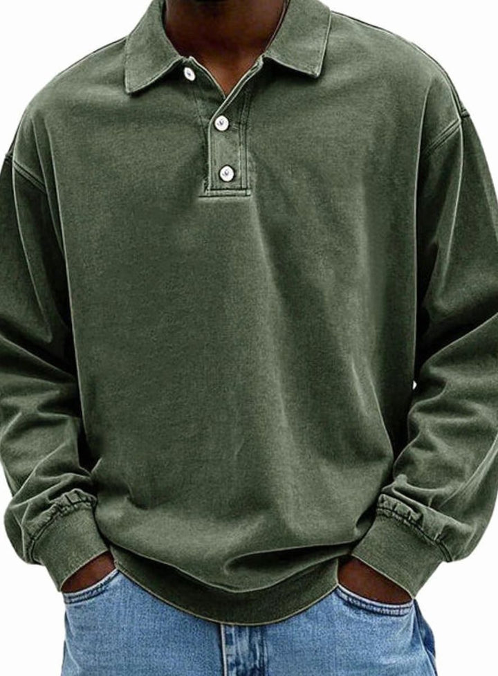 Men's Relaxed-Fit Long-Sleeve Polo Sweatshirt, Blue - Army Green