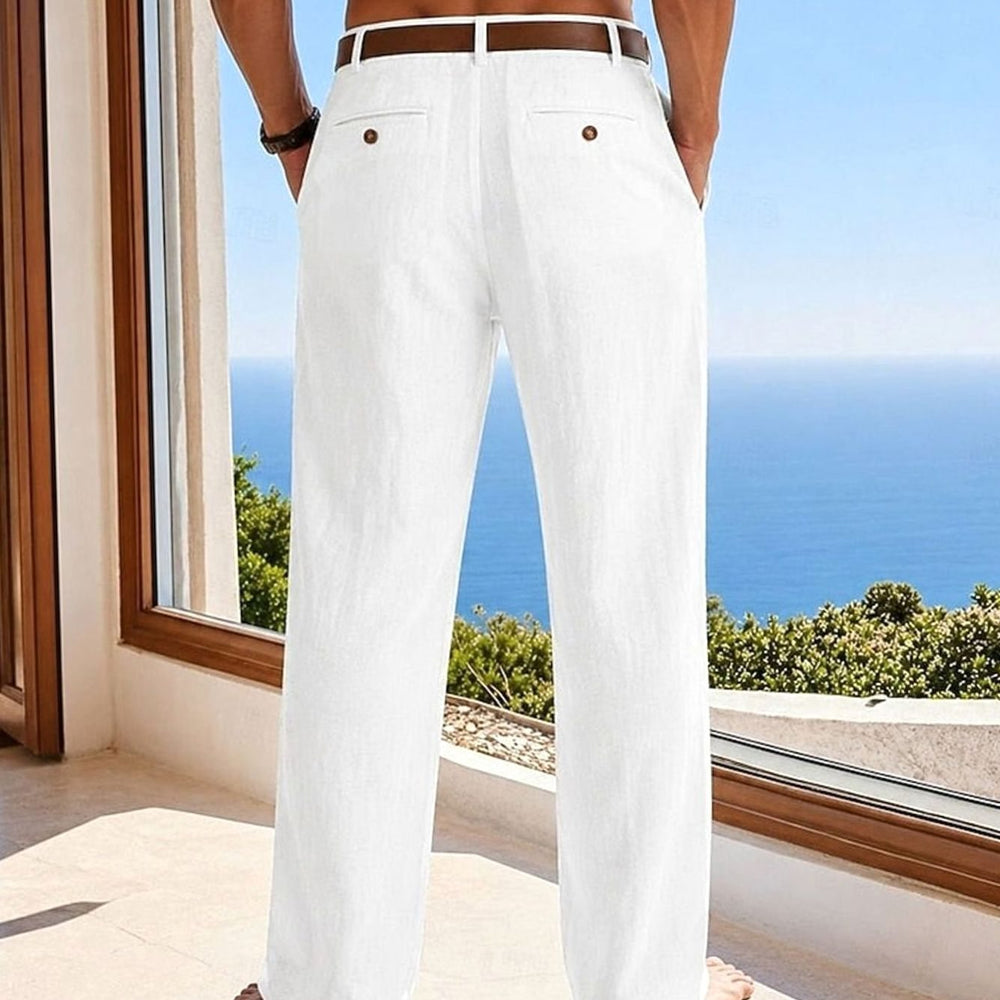 Men's Relaxed-Fit Pleated Linen Casual Trousers
