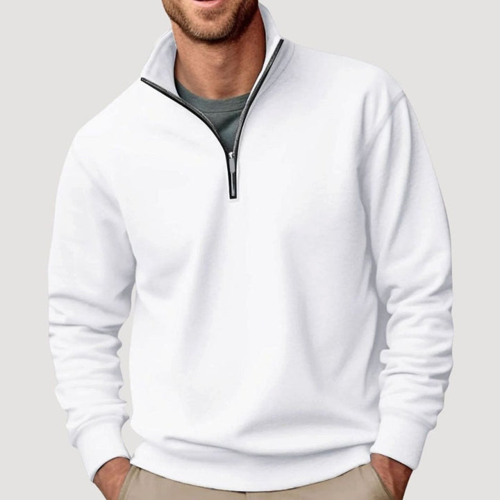 Men's Relaxed-Fit Quarter-Zip Fleece Pullover Jumper - White
