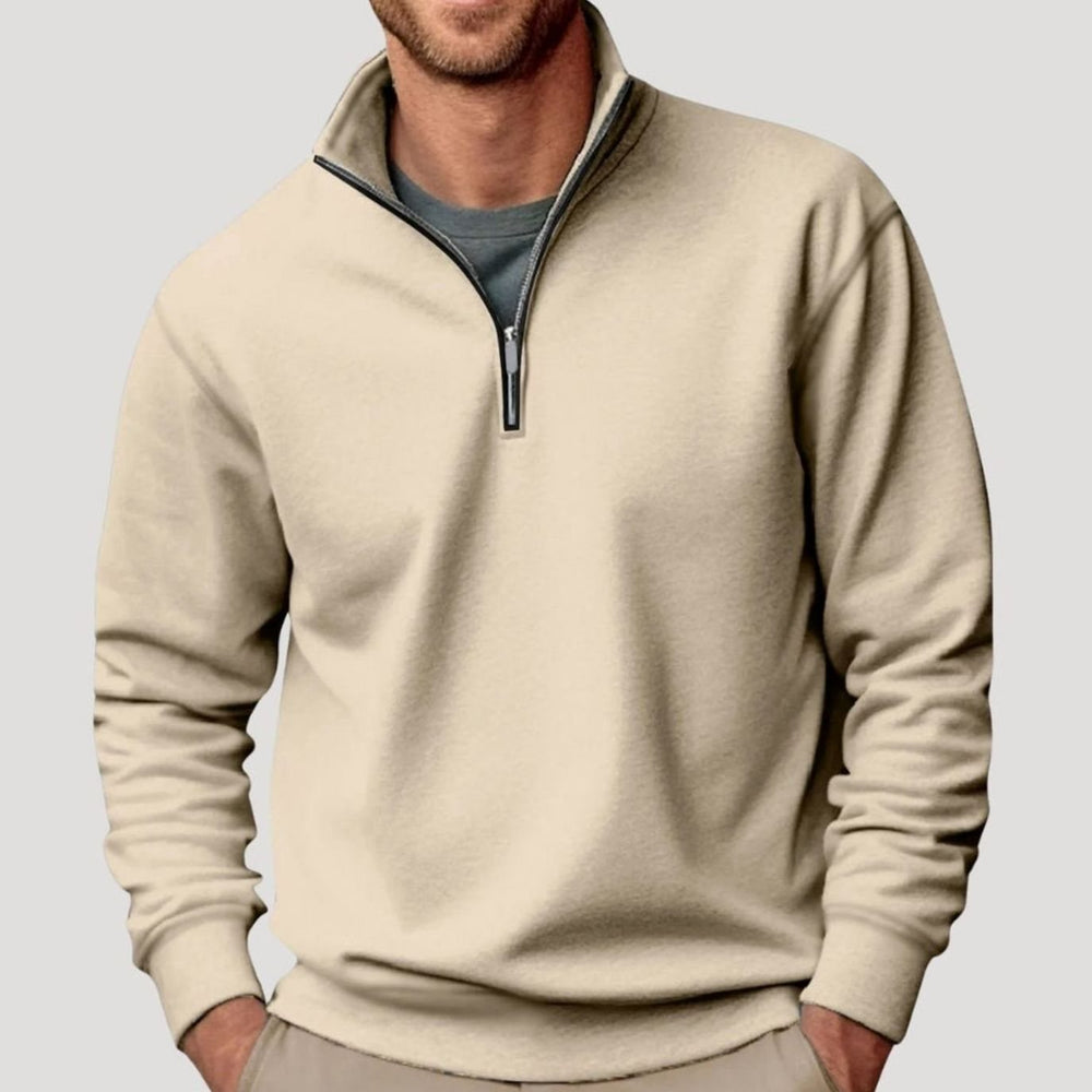Men's Relaxed-Fit Quarter-Zip Fleece Pullover Jumper - Beige
