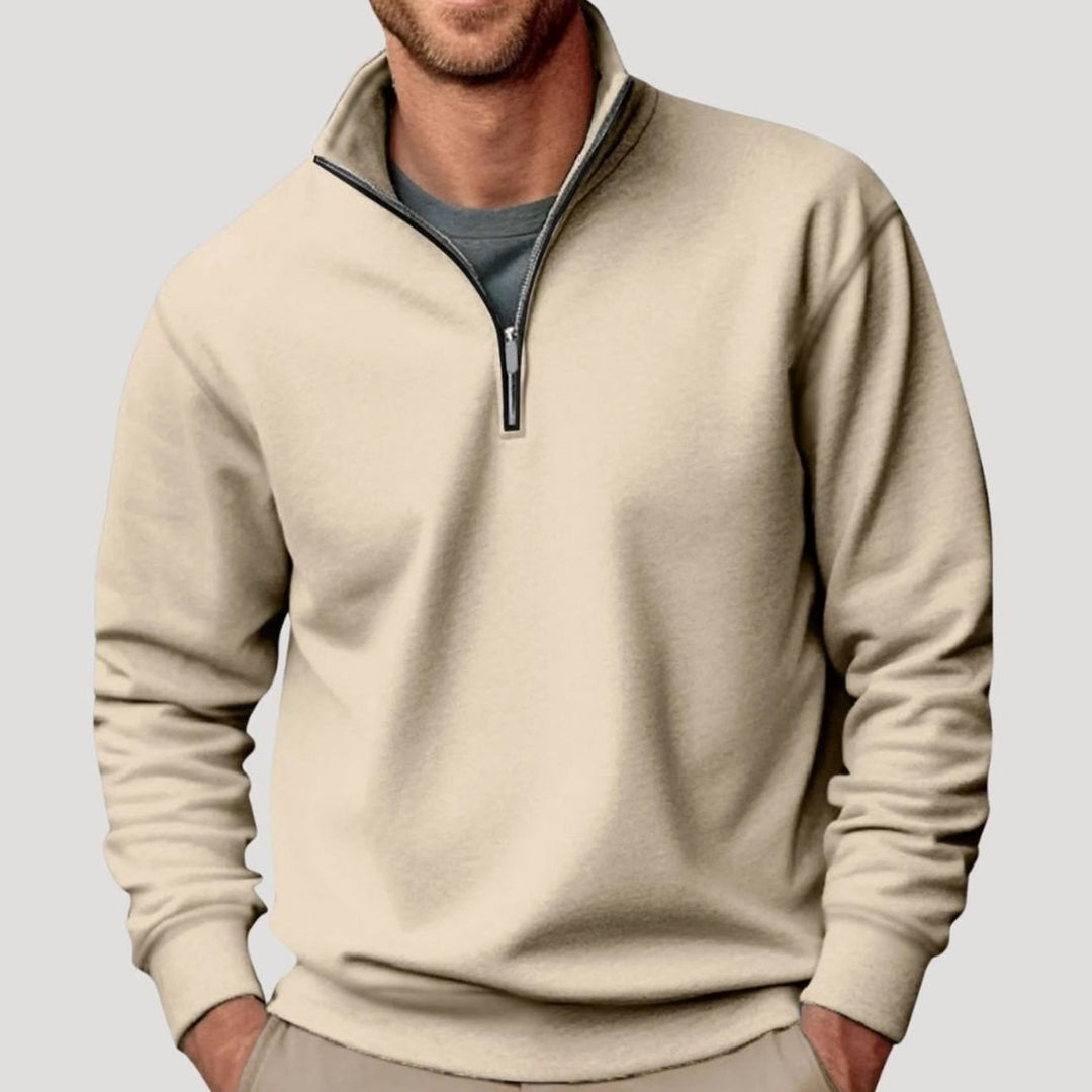 Men's Relaxed-Fit Quarter-Zip Fleece Pullover Jumper - Beige
