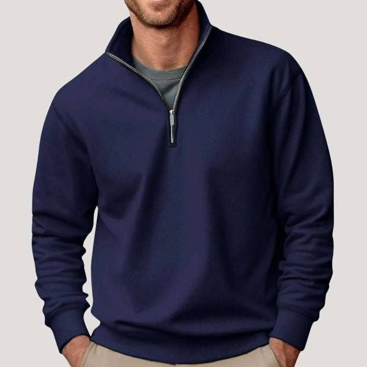 Men's Relaxed-Fit Quarter-Zip Fleece Pullover Jumper - Navy Blue