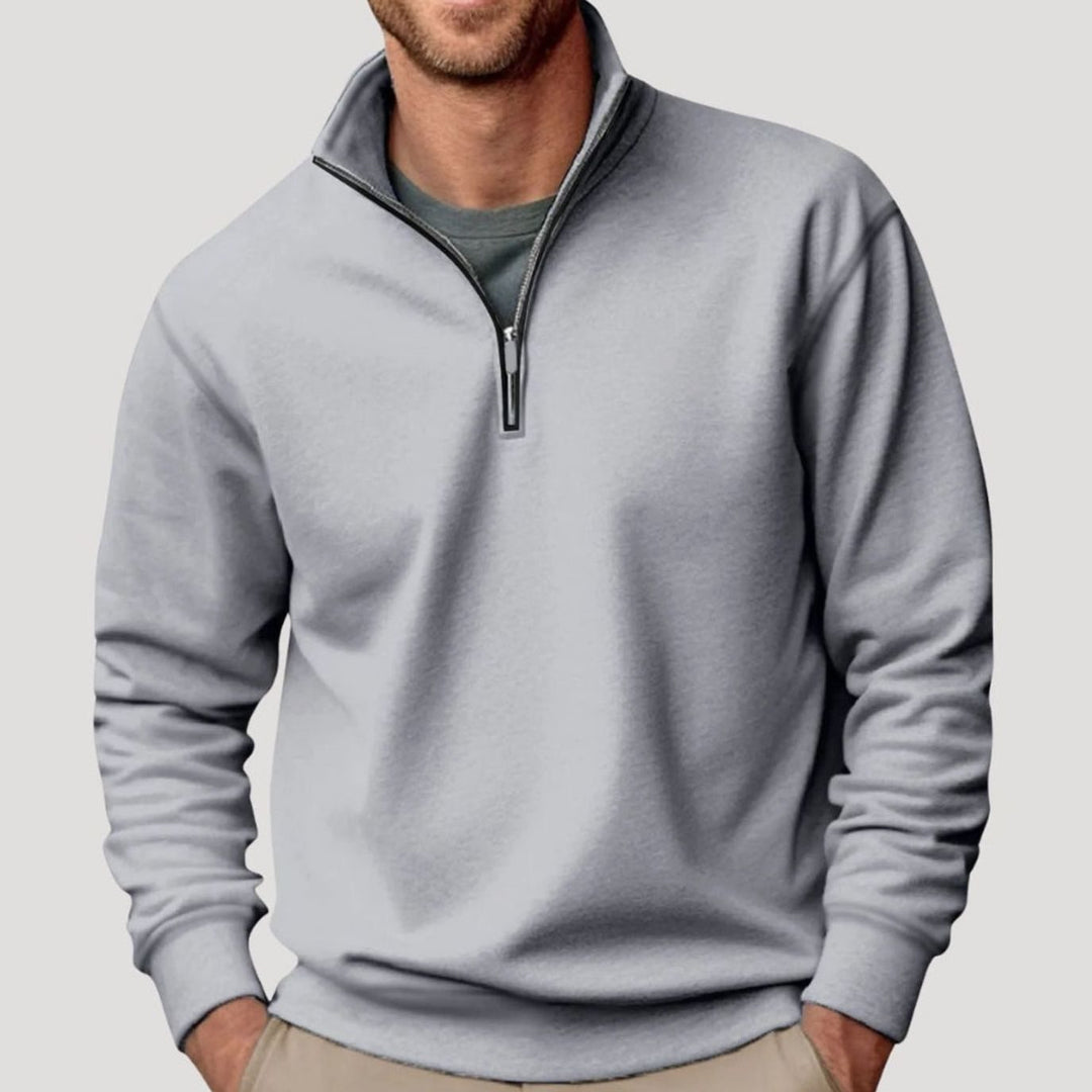 Men's Relaxed-Fit Quarter-Zip Fleece Pullover Jumper - Grey