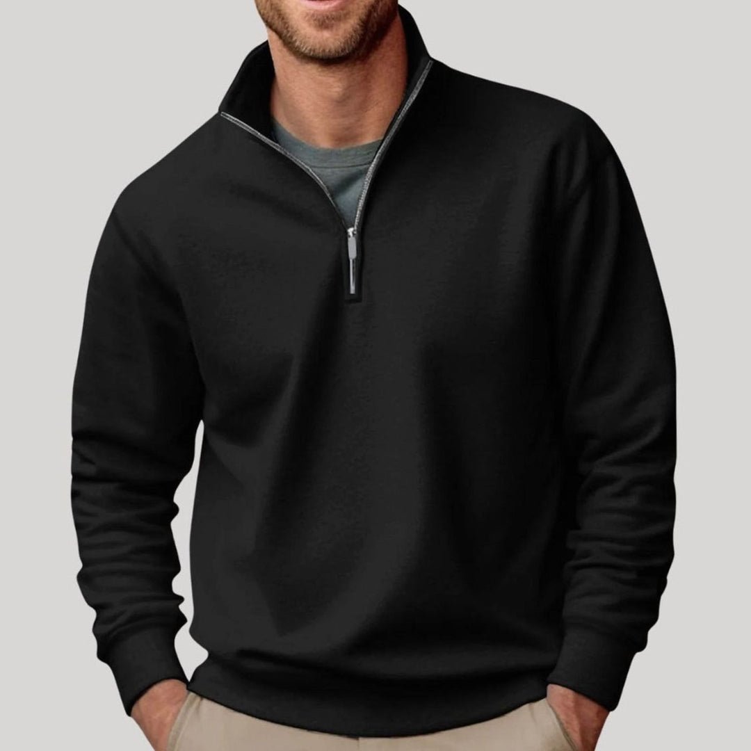 Men's Relaxed-Fit Quarter-Zip Fleece Pullover Jumper - Black