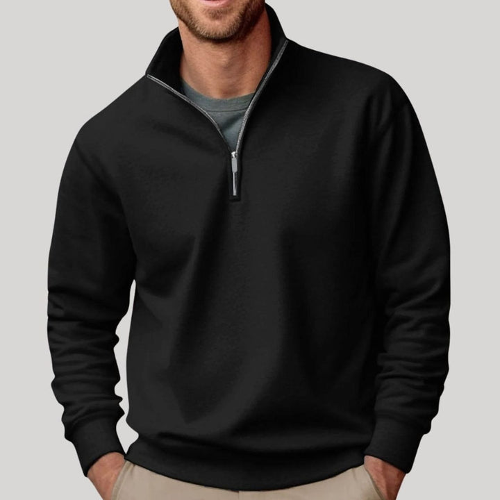 Men's Relaxed-Fit Quarter-Zip Fleece Pullover Jumper - Black