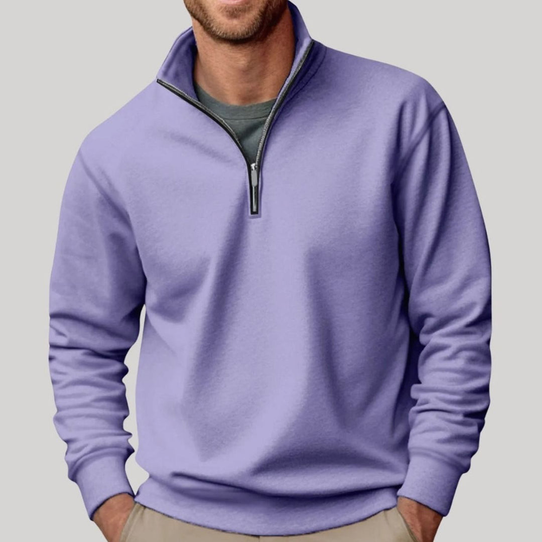 Men's Relaxed-Fit Quarter-Zip Fleece Pullover Jumper - Purple