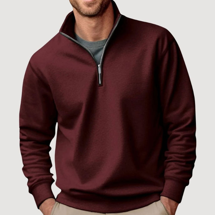 Men's Relaxed-Fit Quarter-Zip Fleece Pullover Jumper - Brown