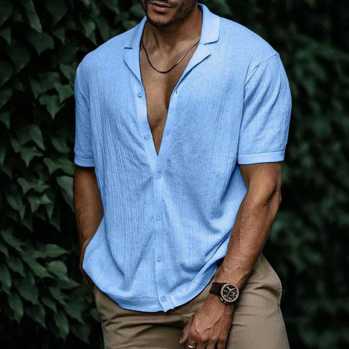 Men's Relaxed-Fit Short-Sleeve Button-Up Knit Shirt