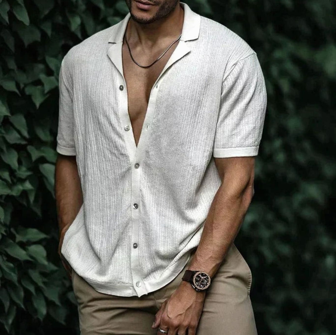 Men's Relaxed-Fit Short-Sleeve Button-Up Knit Shirt