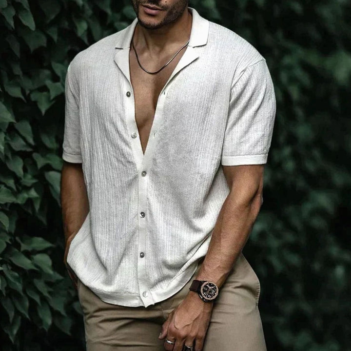 Men's Relaxed-Fit Short-Sleeve Button-Up Knit Shirt - White