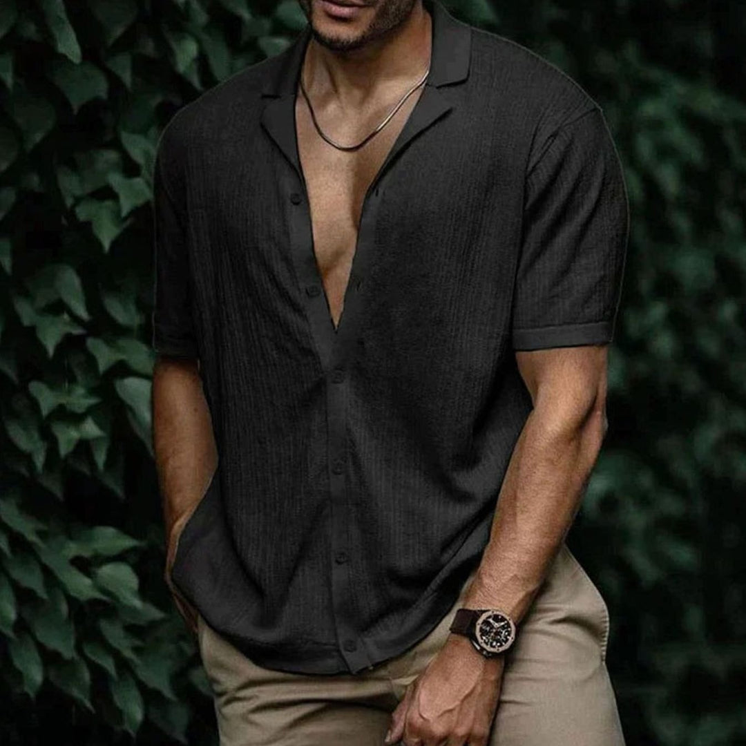 Men's Relaxed-Fit Short-Sleeve Button-Up Knit Shirt
