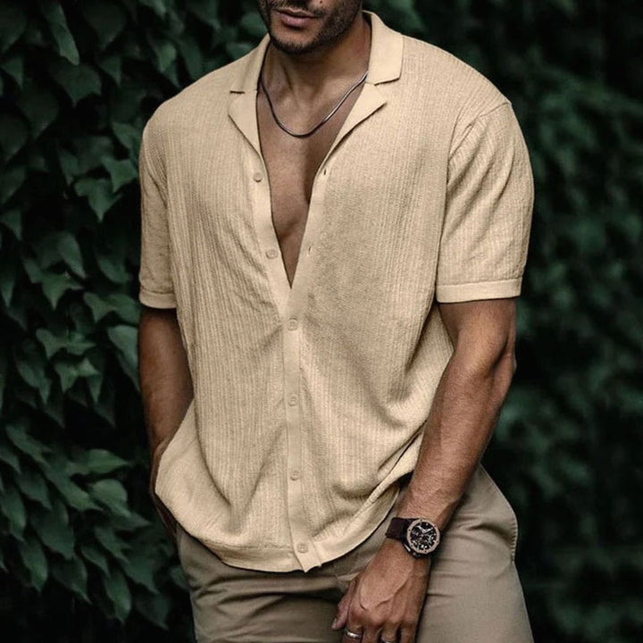 Men's Relaxed-Fit Short-Sleeve Button-Up Knit Shirt - Khaki