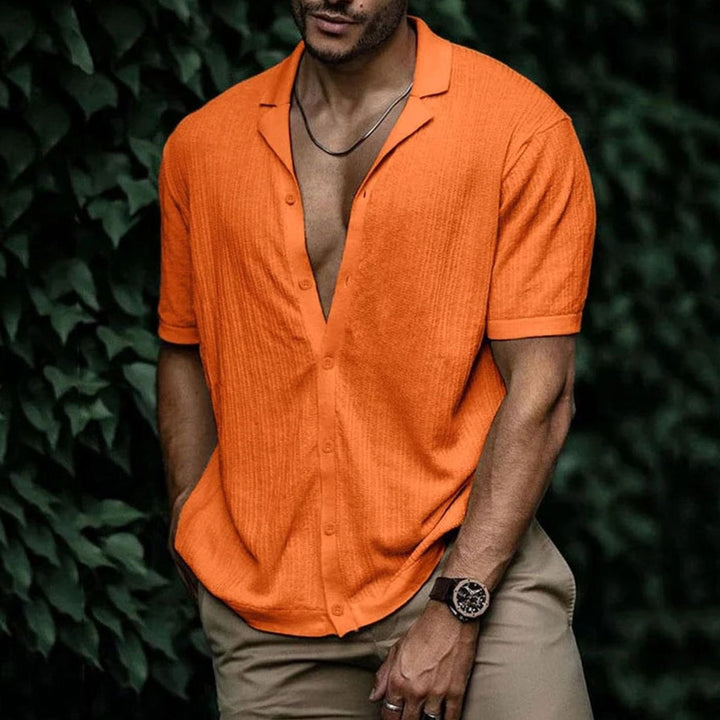 Men's Relaxed-Fit Short-Sleeve Button-Up Knit Shirt - Orange