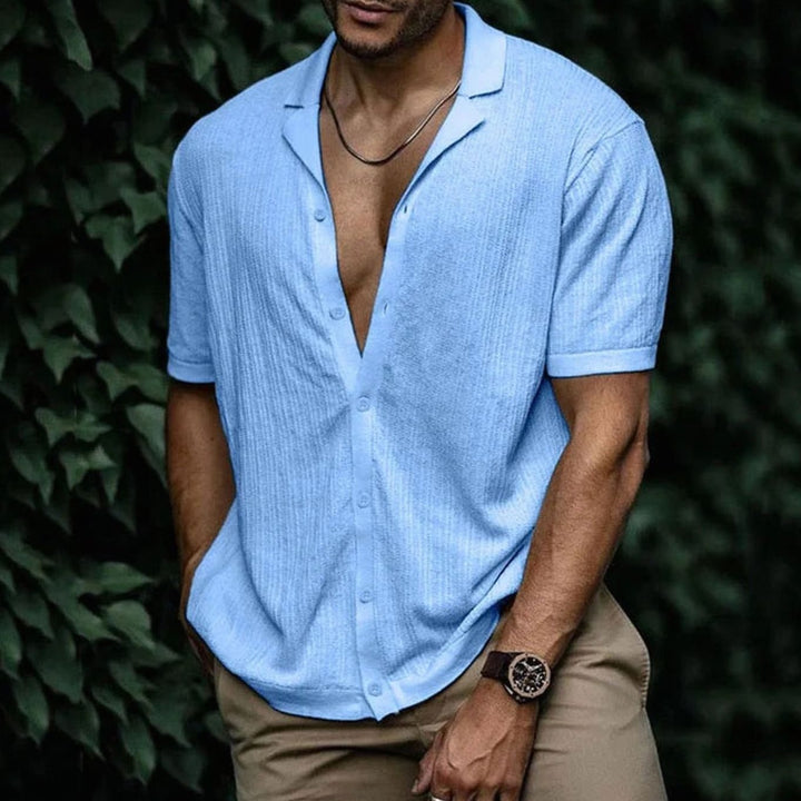 Men's Relaxed-Fit Short-Sleeve Button-Up Knit Shirt