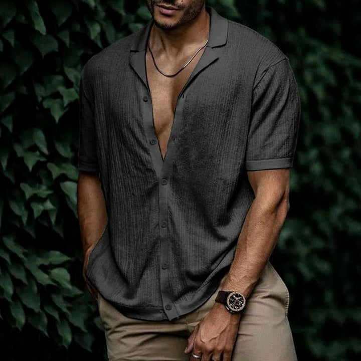 Men's Relaxed-Fit Short-Sleeve Button-Up Knit Shirt - Grey