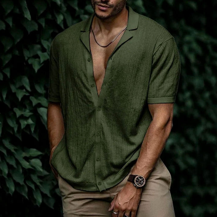 Men's Relaxed-Fit Short-Sleeve Button-Up Knit Shirt - Green