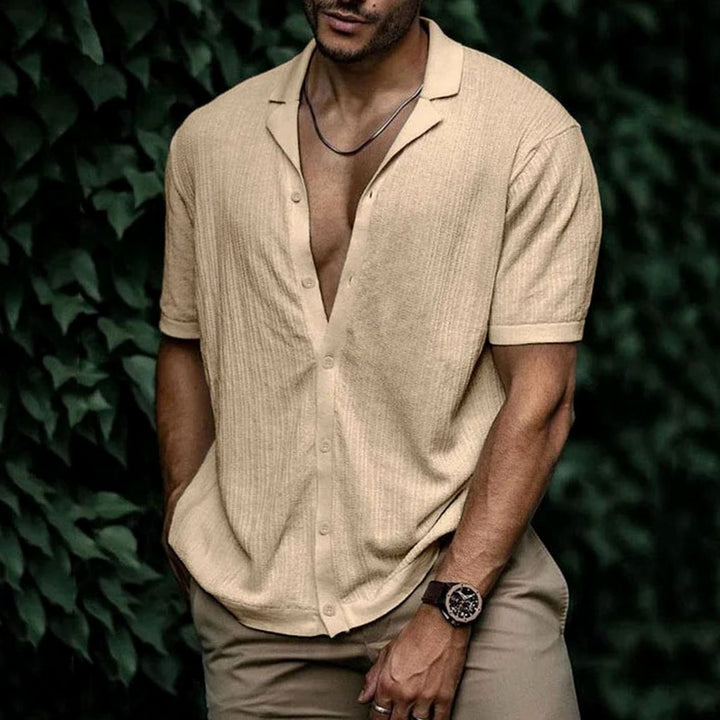 Men's Relaxed-Fit Short-Sleeve Button-Up Knit Shirt