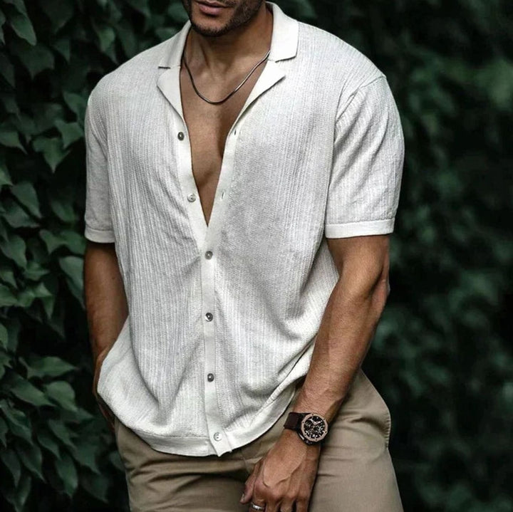 Men's Relaxed-Fit Short-Sleeve Button-Up Knit Shirt