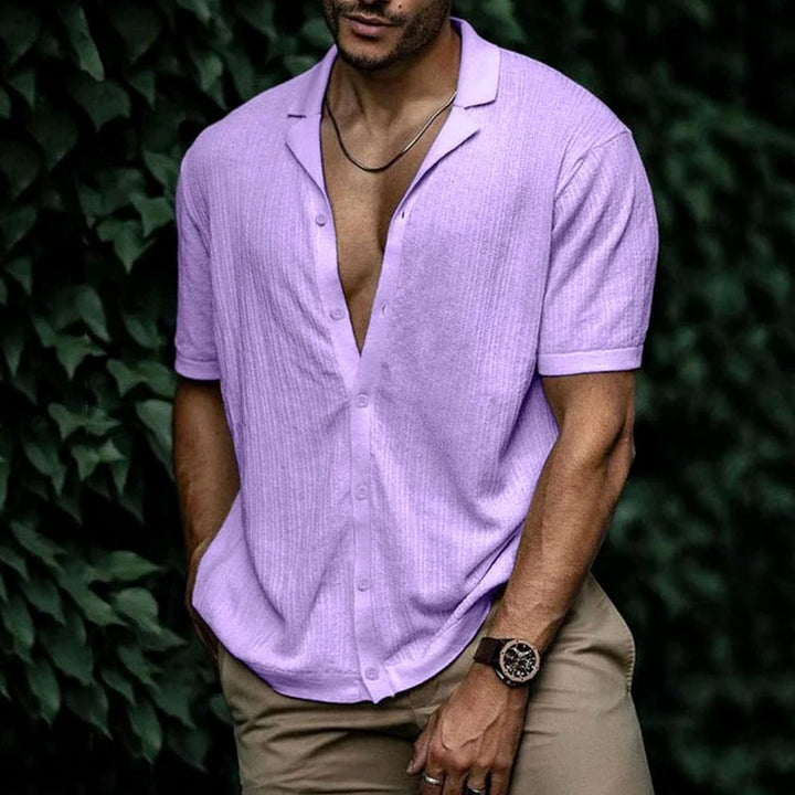 Men's Relaxed-Fit Short-Sleeve Button-Up Knit Shirt
